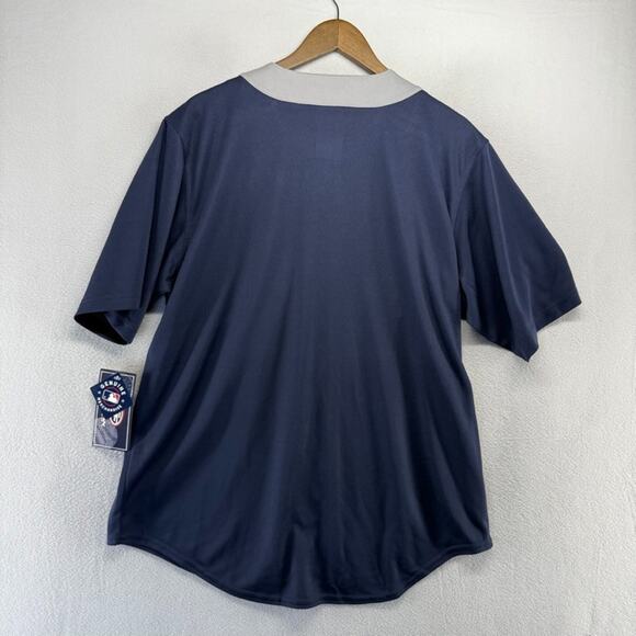 Detroit Tigers Baseball Jersey Men's Large Blue Orange Button Spellout Retro NEW - Picture 6 of 7